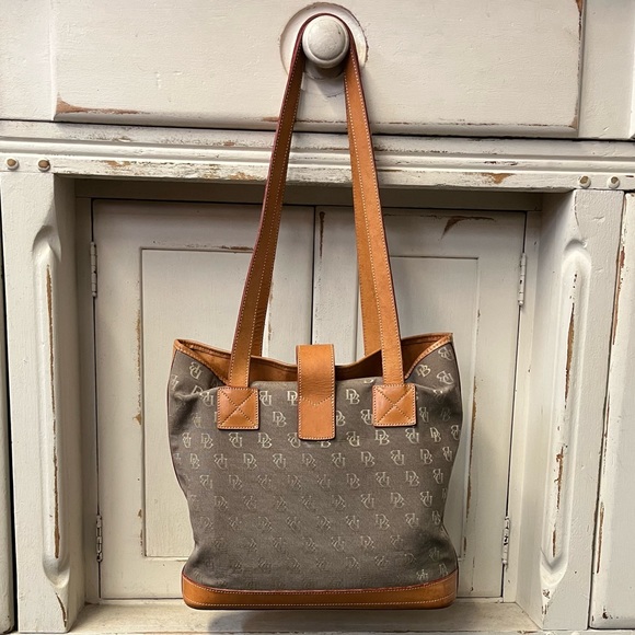 Dooney and Bourke Khaki and Tan Leather Monogram Tote - Picture 2 of 5
